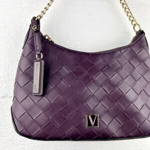 Victoria's Secret Genuine Leather Shoulder Bag – Purple Patchwork, Gold Chain‎